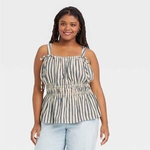 French Striped Peplum Bow Tie Spaghetti Strap UNIVERSAL THREAD Tank- 2X NWT